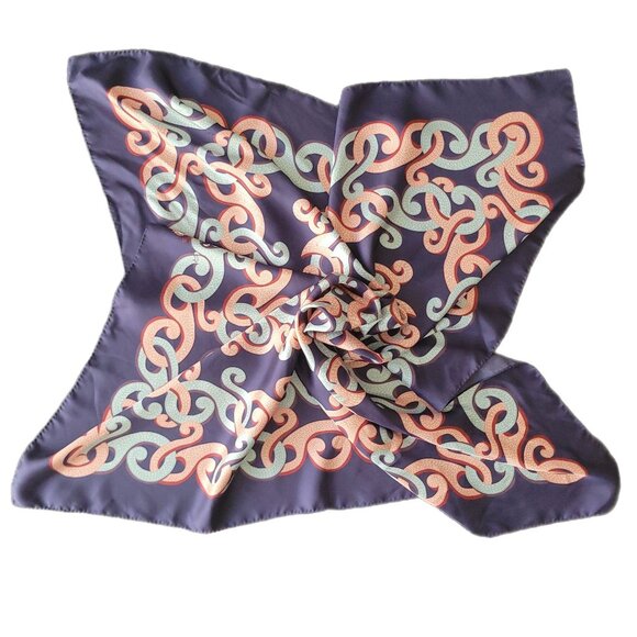 Brooks Brothers Silk Scarf Wrap Navy with Pink & Gray  Abstract Scroll Print 35" - Picture 1 of 8